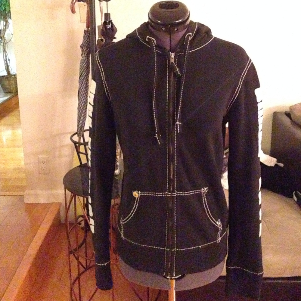 Black True Religion Hoodie with Sleeved Logos